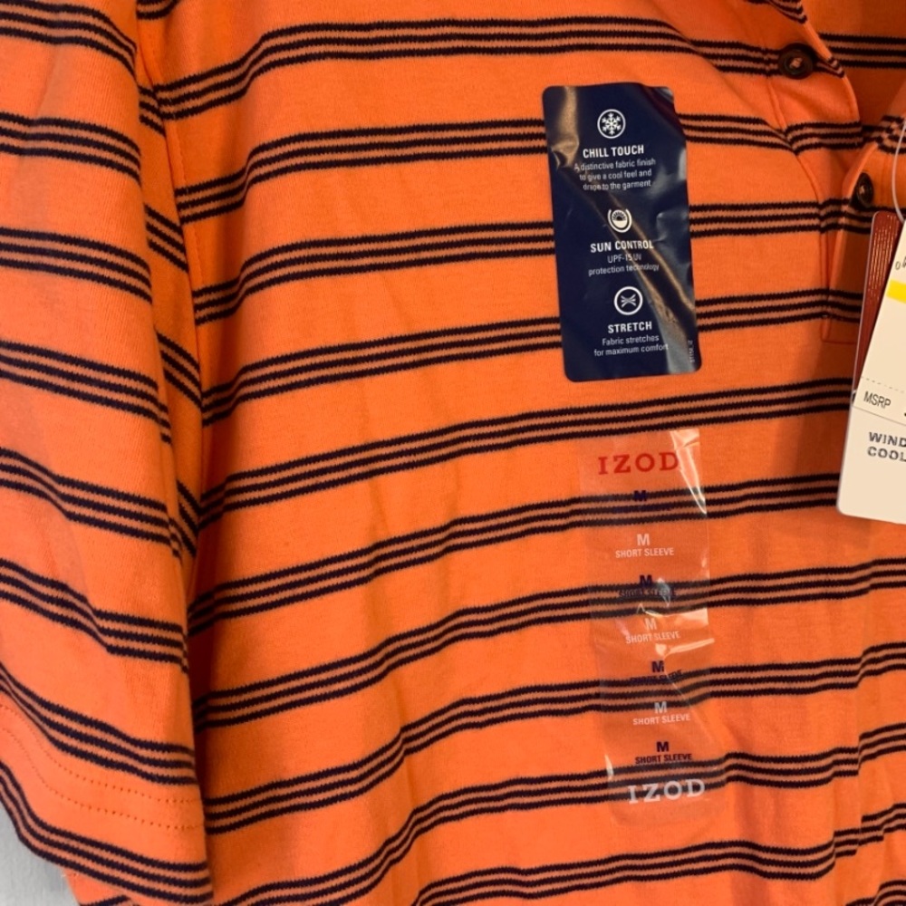 NWT $48 IZOD Med Mens Striped Windward Cool Polo Top with UPF - Picture 6 of 9